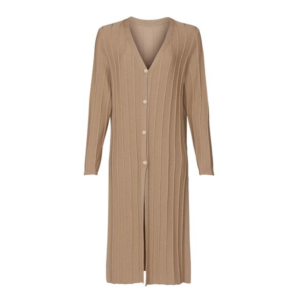 Theory Tan Wide Ribbed Cardigan M - Picture 5 of 13